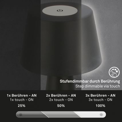 Brilo - LED Regulação rechargeable exterior candeeiro de mesa LED/3,5W/5V IP44 preto