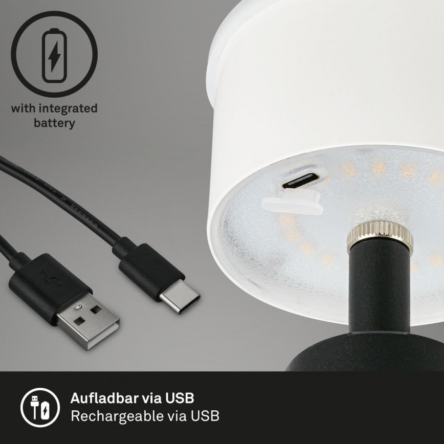 Brilo - LED Regulação rechargeable exterior candeeiro de mesa LED/3,5W/5V IP44 preto