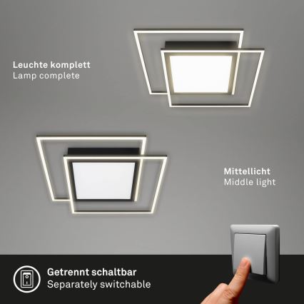 Brilo - Plafon LED 2x LED 16W/230V + LED 19W 51,5x51,5 cm preto