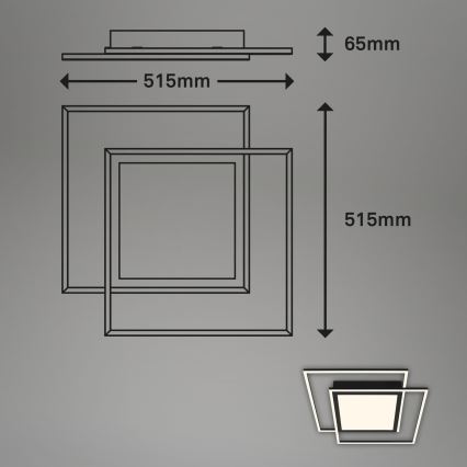 Brilo - Plafon LED 2x LED 16W/230V + LED 19W 51,5x51,5 cm preto
