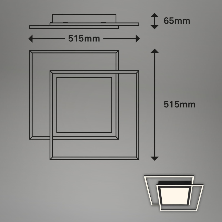 Brilo - Plafon LED 2x LED 16W/230V + LED 19W 51,5x51,5 cm preto