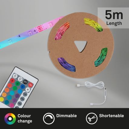 Brilo - Tira LED RGB com regulação 6,6m LED/6W/USB + comando