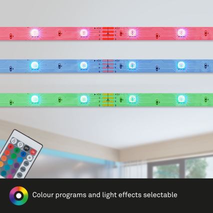 Brilo - Tira LED RGB com regulação 6,6m LED/6W/USB + comando