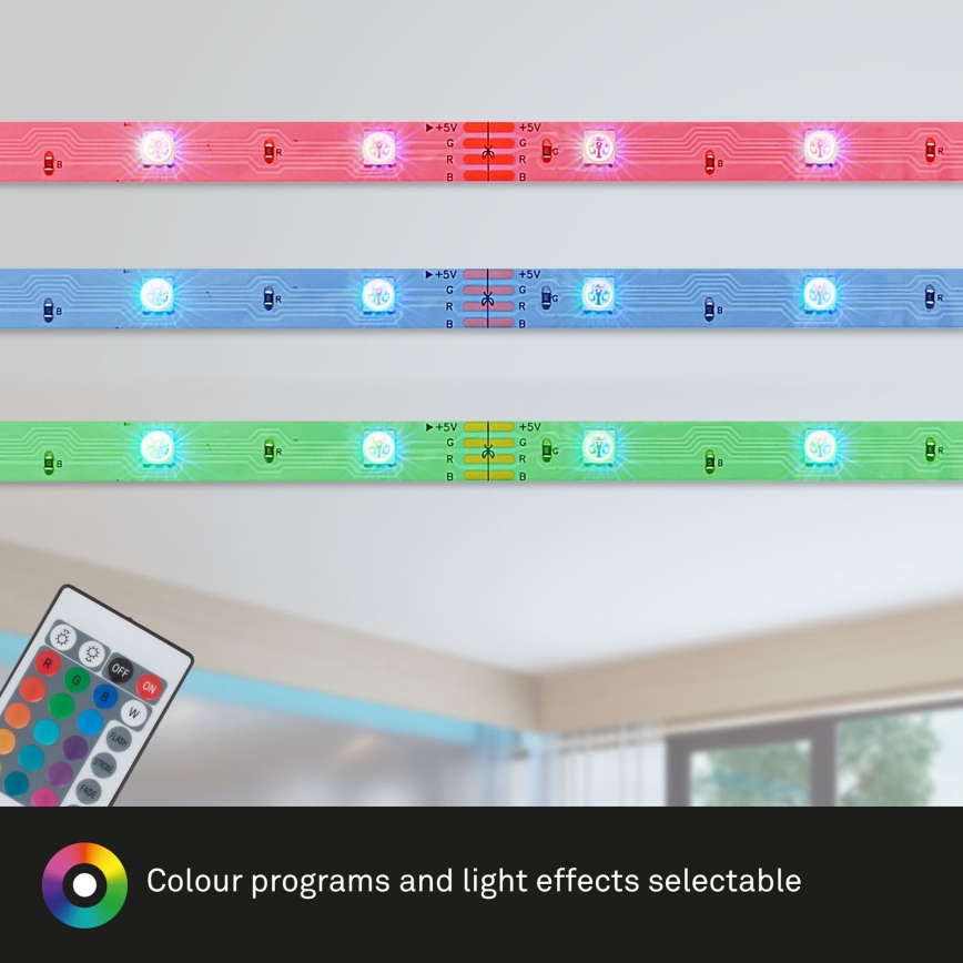 Brilo - Tira LED RGB com regulação 6,6m LED/6W/USB + comando
