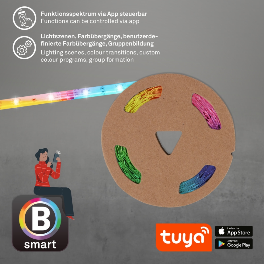 Brilo - Tira LED RGBW com regulação 6,5m LED/18W/230V Wi-Fi Tuya + controlo remoto