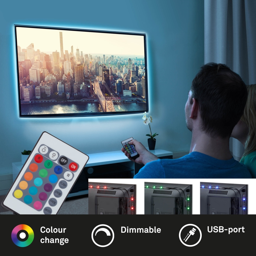 Brilo - Tira LED RGBW com regulação para TV 3m LED/2,5W/USB + controlo remoto