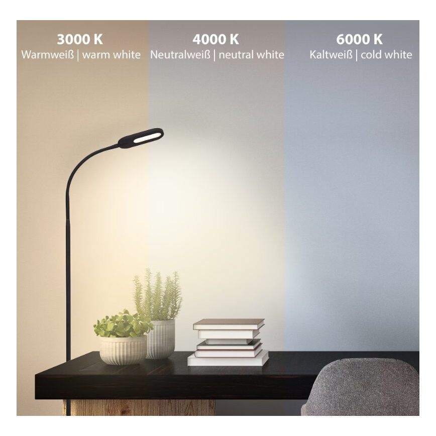Briloner 1297-015 - Candeeiro de pé LED flexível com regulação LED/6,6W/230V 3000K/4000K/6000K