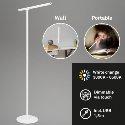 Briloner 1384-016 - Candeeiro de chão LED tátil com regulação 2em1 EVERYWHERE LED/2,3W/5V 2000 mAh