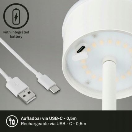Briloner 1438016 - Candeeiro de pé tátil LED regulável LED/3,5W/5V 3000K 130 cm branco