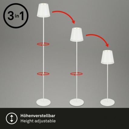 Briloner 1438016 - Candeeiro de pé tátil LED regulável LED/3,5W/5V 3000K 130 cm branco