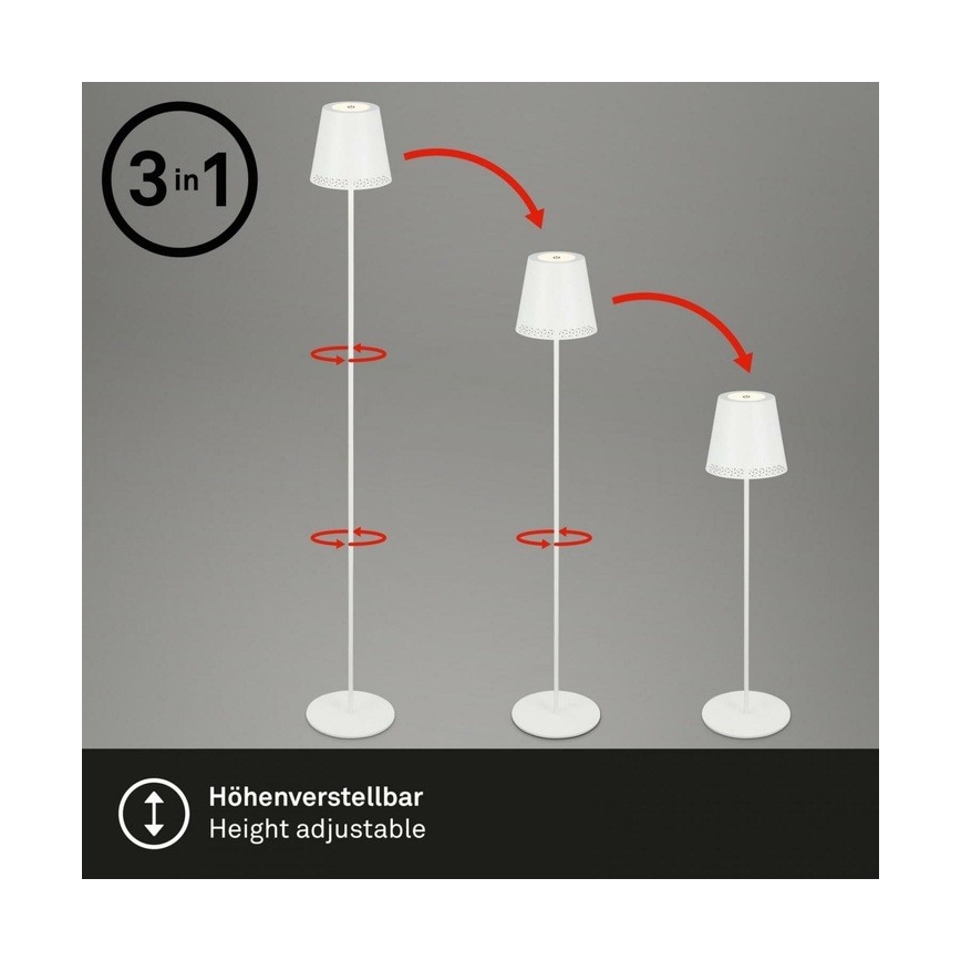 Briloner 1438016 - Candeeiro de pé tátil LED regulável LED/3,5W/5V 3000K 130 cm branco