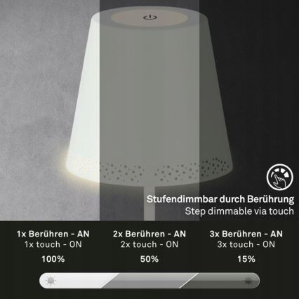 Briloner 1438016 - Candeeiro de pé tátil LED regulável LED/3,5W/5V 3000K 130 cm branco