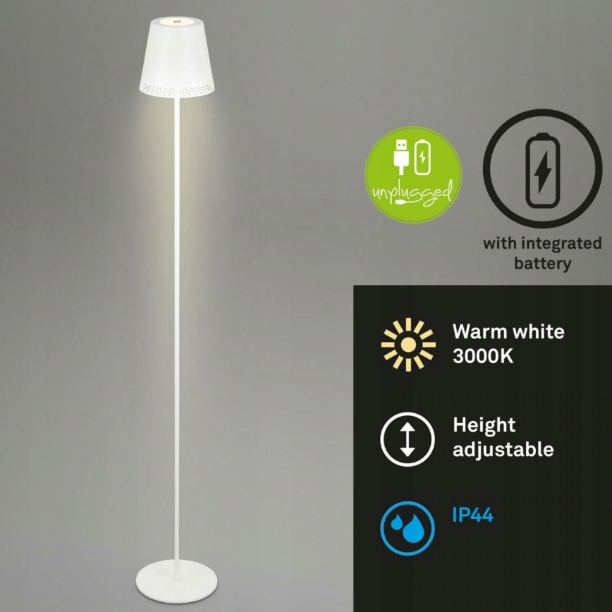 Briloner 1438016 - Candeeiro de pé tátil LED regulável LED/3,5W/5V 3000K 130 cm branco