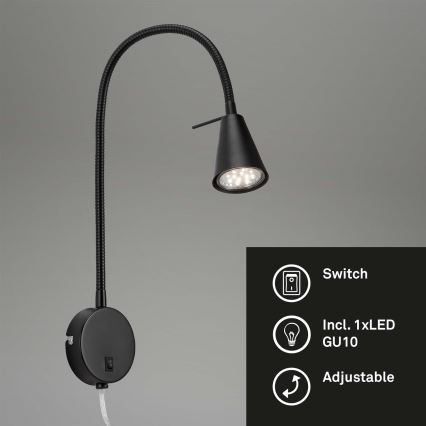 Briloner 2082-015 - Candeeiro de parede LED COMFORT LIGHT 1xGU10/5W/230V preto