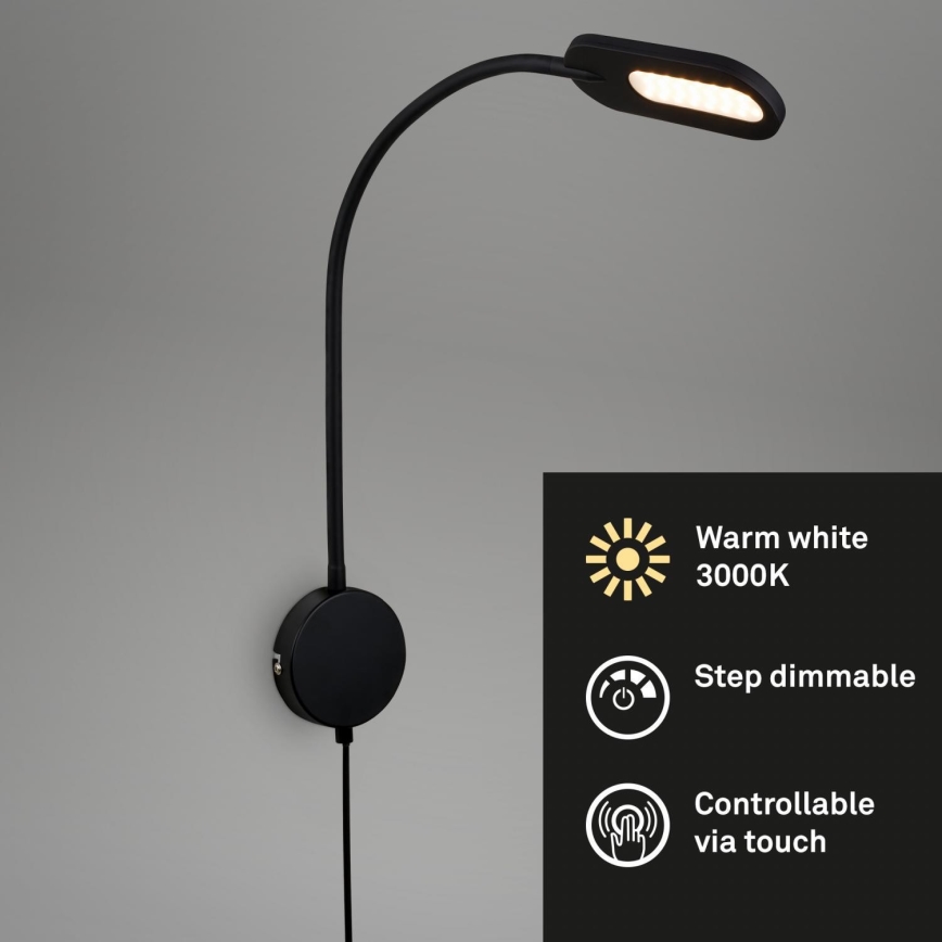 Briloner 2177015 - Candeeiro de parede flexível com regulação LED/6W/230V preto