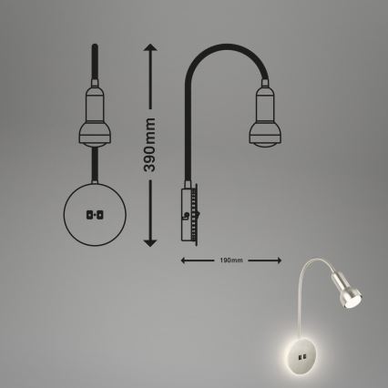 Briloner 2178012 - Candeeiro de parede LED flexível 1xE14/10W/230V + LED/3W cromado mate