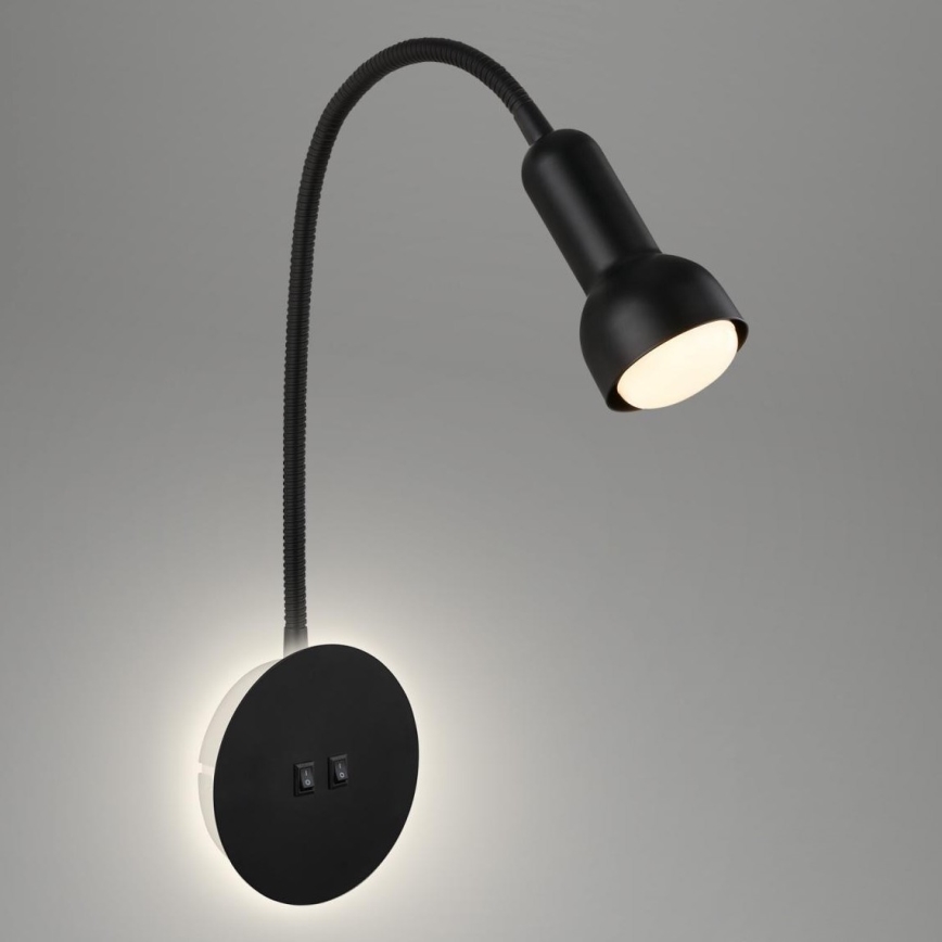 Briloner 2178015 - Candeeiro de parede LED flexível 1xE14/10W/230V + LED/3W preto