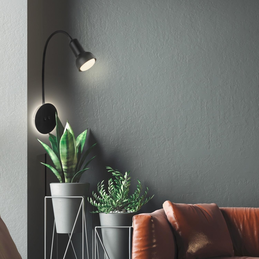 Briloner 2178015 - Candeeiro de parede LED flexível 1xE14/10W/230V + LED/3W preto