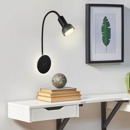 Briloner 2178015 - Candeeiro de parede LED flexível 1xE14/10W/230V + LED/3W preto