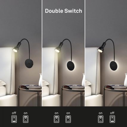 Briloner 2178015 - Candeeiro de parede LED flexível 1xE14/10W/230V + LED/3W preto