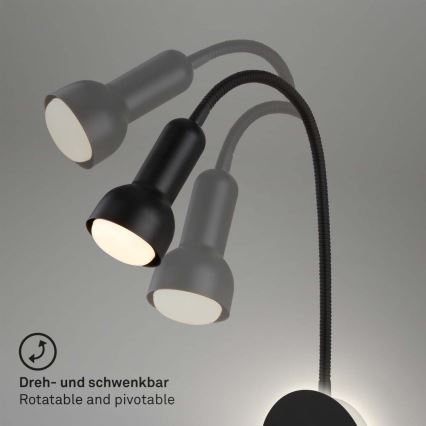 Briloner 2178015 - Candeeiro de parede LED flexível 1xE14/10W/230V + LED/3W preto