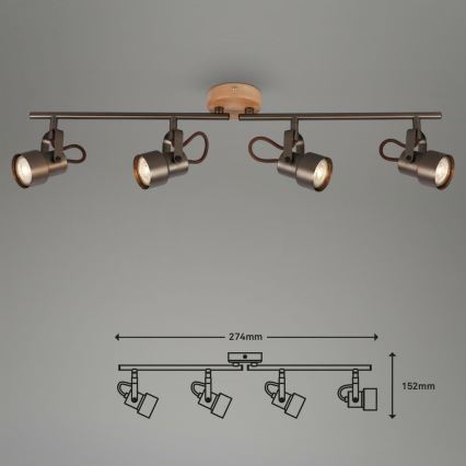 Briloner 2872-045 - Foco LED TAHUN 4xGU10/5W/230V 3000K castanho