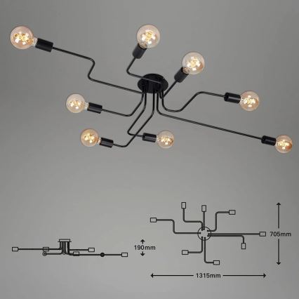 Briloner 2888-085 - Candeeiro integrado FARETTO 8xE27/60W/230V preto