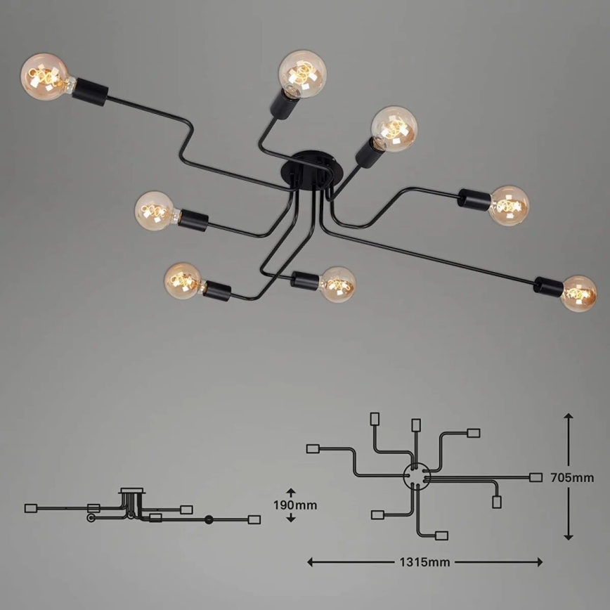 Briloner 2888-085 - Candeeiro integrado FARETTO 8xE27/60W/230V preto