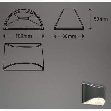 Briloner 3133015 - Iluminação de parede solar LED LED/2W/3,7V IP44 3000K