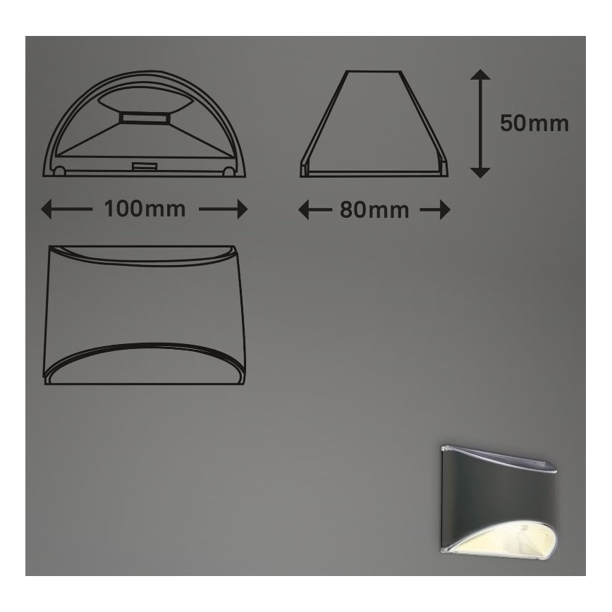 Briloner 3133015 - Iluminação de parede solar LED LED/2W/3,7V IP44 3000K