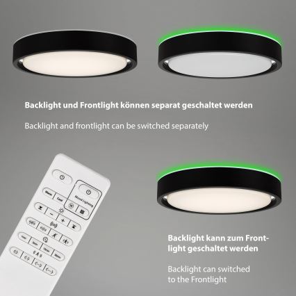 Briloner 3227-015 - Iluminação de teto LED RGB com regulação com sensor TALENA LED/24W/230V preto + controlo remoto