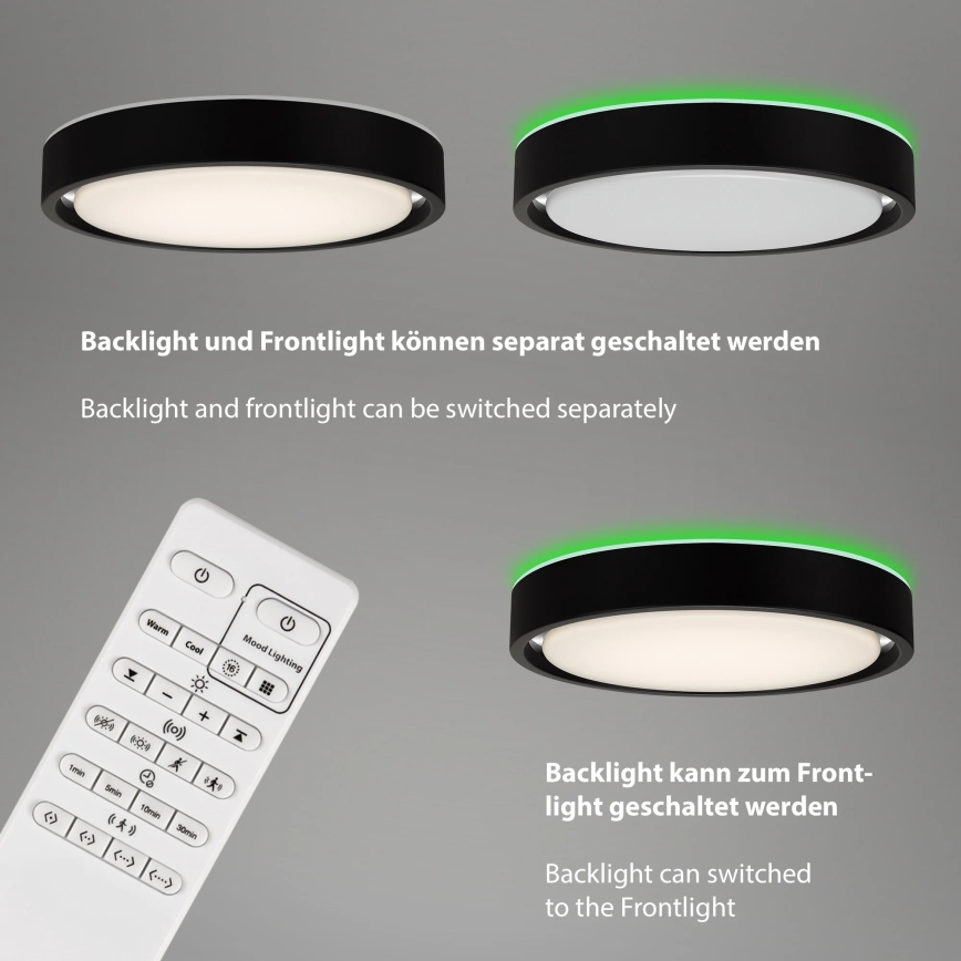 Briloner 3227-015 - Iluminação de teto LED RGB com regulação com sensor TALENA LED/24W/230V preto + controlo remoto