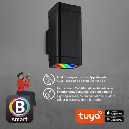 Briloner 3675-025 - Iluminação de parede exterior LED RGBW com regulação 2xLED/8,5W/230V 3000-6500K Wi-Fi Tuya IP44 preto