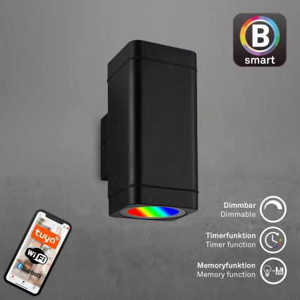 Briloner 3675-025 - Iluminação de parede exterior LED RGBW com regulação 2xLED/8,5W/230V 3000-6500K Wi-Fi Tuya IP44 preto