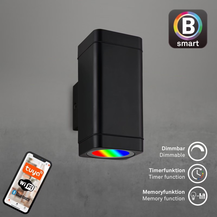 Briloner 3675-025 - Iluminação de parede exterior LED RGBW com regulação 2xLED/8,5W/230V 3000-6500K Wi-Fi Tuya IP44 preto
