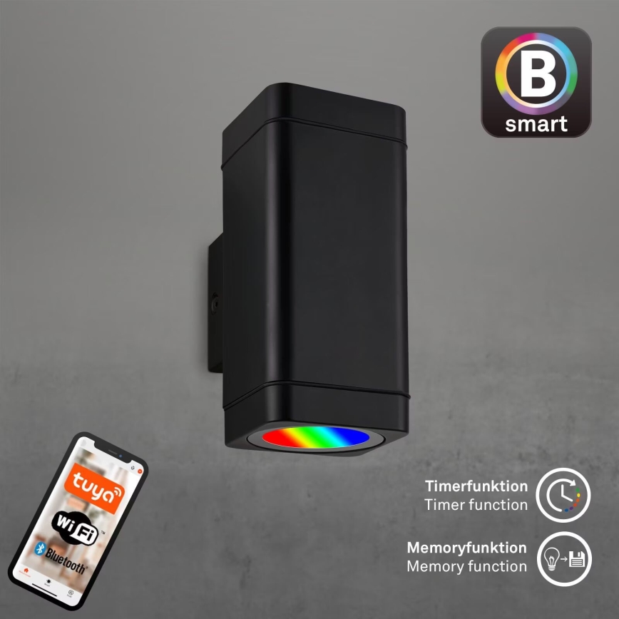 Briloner 3675-025 - Iluminação de parede exterior LED RGBW com regulação 2xLED/8,5W/230V 3000-6500K Wi-Fi Tuya IP44 preto
