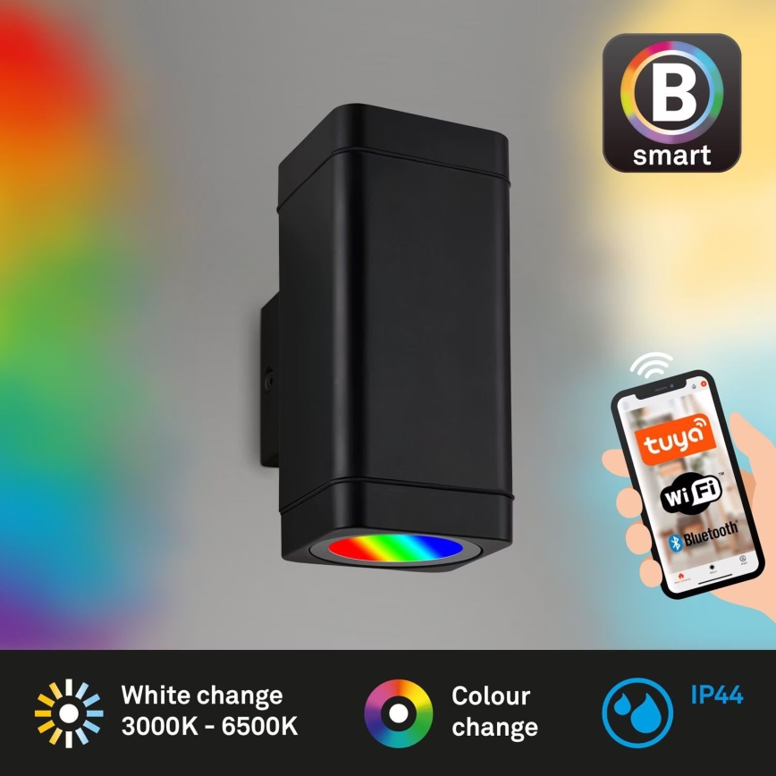 Briloner 3675-025 - Iluminação de parede exterior LED RGBW com regulação 2xLED/8,5W/230V 3000-6500K Wi-Fi Tuya IP44 preto