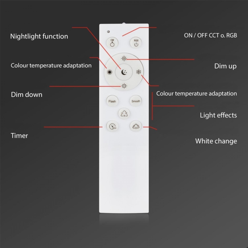 Briloner 3679-018 - Iluminação de teto LED RGB para casa de banho com regulação MAGA LED/18,5W/230V 3000-6500K diâmetro 35,5 cm + comando