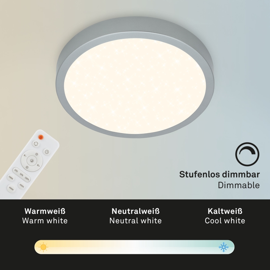 Briloner 3701-014 - Iluminação de teto LED com regulação RUNA LED/18W/230V 2700-6500K prateado + controlo remoto