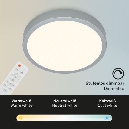 Briloner 3704-014-Iluminação de teto LED com regulação RUNA LED/22W/230V 2700-6500K prateado + controlo remoto