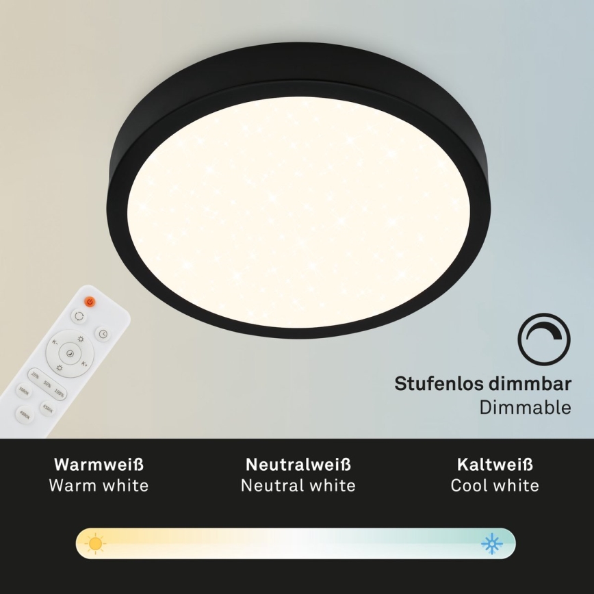Briloner 3704-015 - Iluminação de teto LED com regulação RUNA LED/22W/230V 2700-6500K preto + controlo remoto