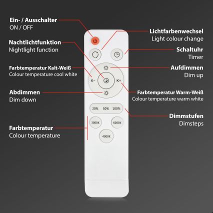 Briloner 3704-016 - Iluminação de teto LED com regulação RUNA LED/22W/230V 2700-6500K branco + controlo remoto