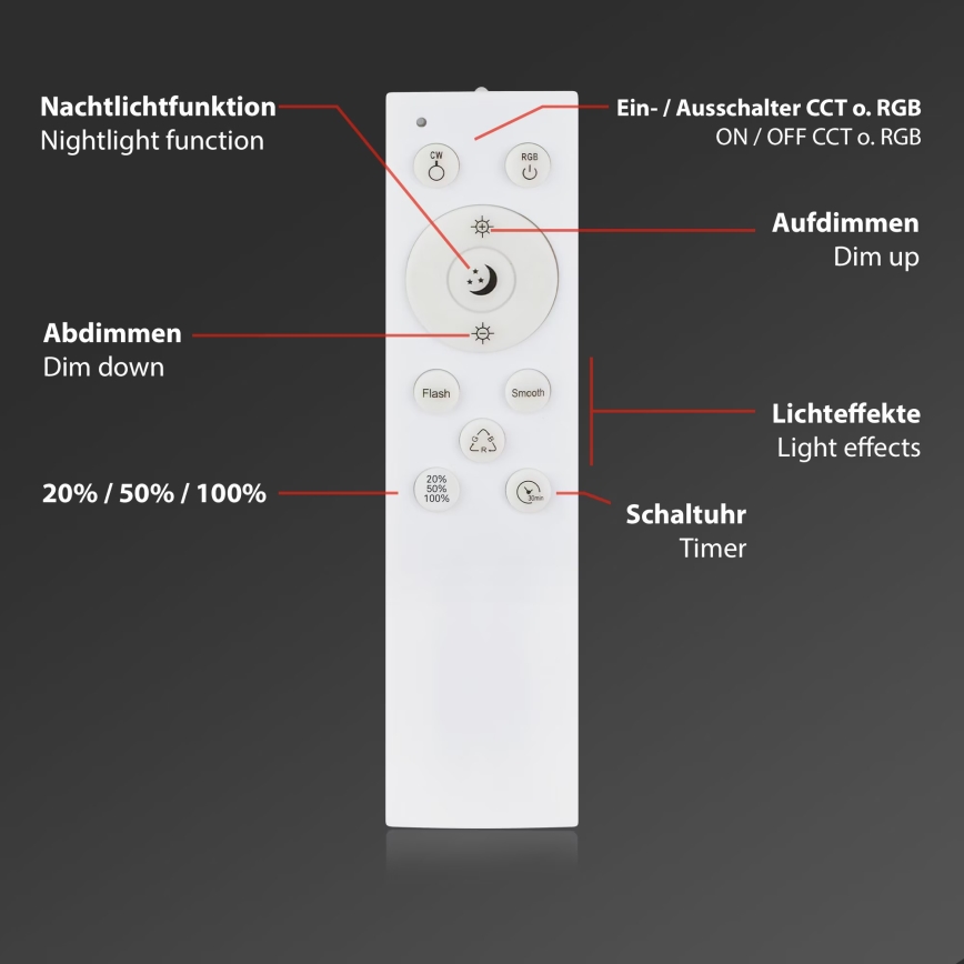 Briloner 3709-014 - Iluminação de teto LED RGBW com regulação LED/22W/230V 4000K diâmetro 38 cm prateado + comando
