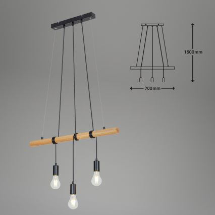 Briloner 4015035 - Candeeiro suspenso 3xE27/25W/230V árvore da borracha
