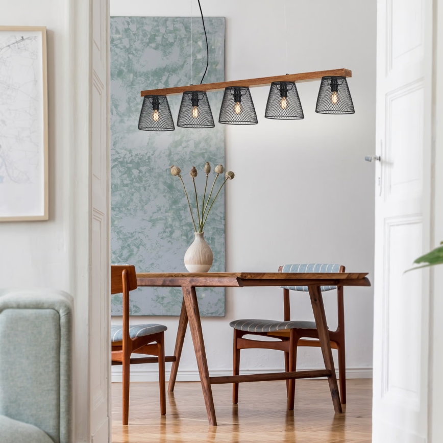 Briloner 4077-055 - Lustre suspenso por cabo WOOD & STYLE 5xE14/25W/230V em madeira de seringueira