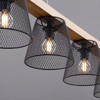 Briloner 4077-055 - Lustre suspenso por cabo WOOD & STYLE 5xE14/25W/230V em madeira de seringueira