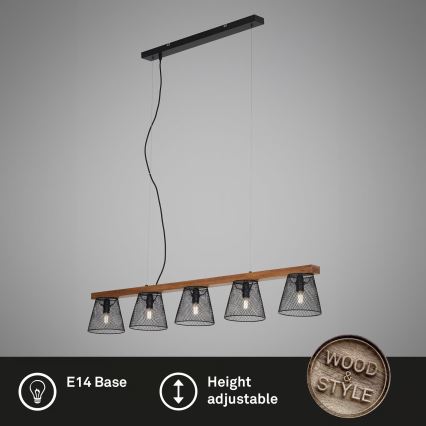 Briloner 4077-055 - Lustre suspenso por cabo WOOD & STYLE 5xE14/25W/230V em madeira de seringueira