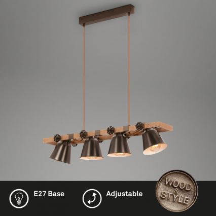 Briloner 4406-044 - Candeeiro suspenso TALE 4xE27/40W/230V castanho