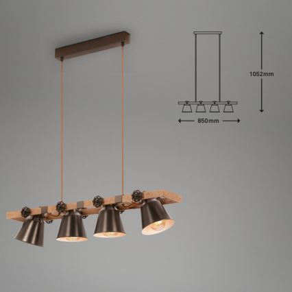 Briloner 4406-044 - Candeeiro suspenso TALE 4xE27/40W/230V castanho