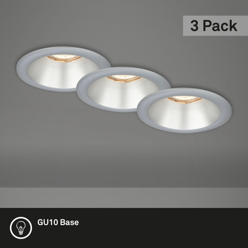 Briloner 7042-034 - CONJUNTO 3x Focos de encastrar para casa de banho 1xGU10/9W/230V IP23 prateado